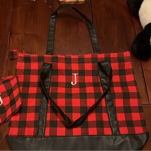 Plaid Tote Bag with Matching Pouch